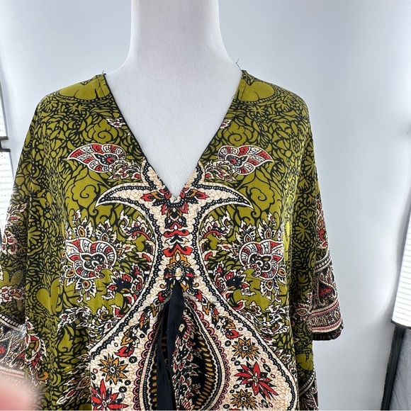 Womens bohemian coverup moo moo multicolored v-neck tropical Resortwear cruise - Picture 2 of 10